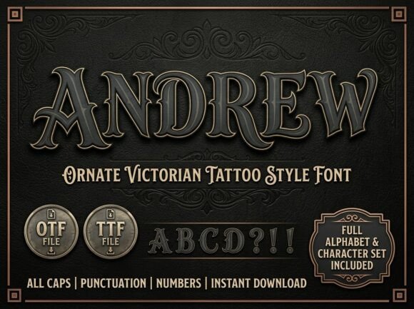 Andrew: Ornate Victorian Tattoo Font